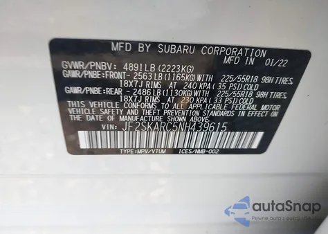 2022 Subaru Forester Touring from USA, damaged, VIN JF2SKARC5NH439615